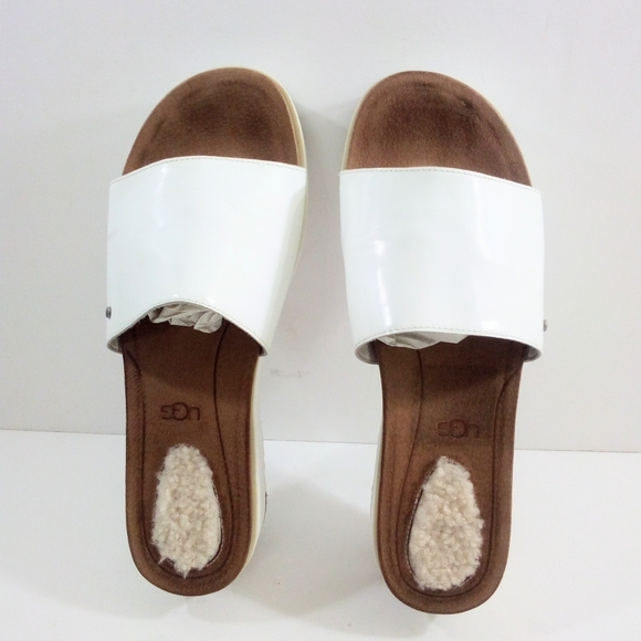 UGG Leanna Women 9 Treadlite Wool Leather White Platform Slides 1015265 - Picture 6 of 8